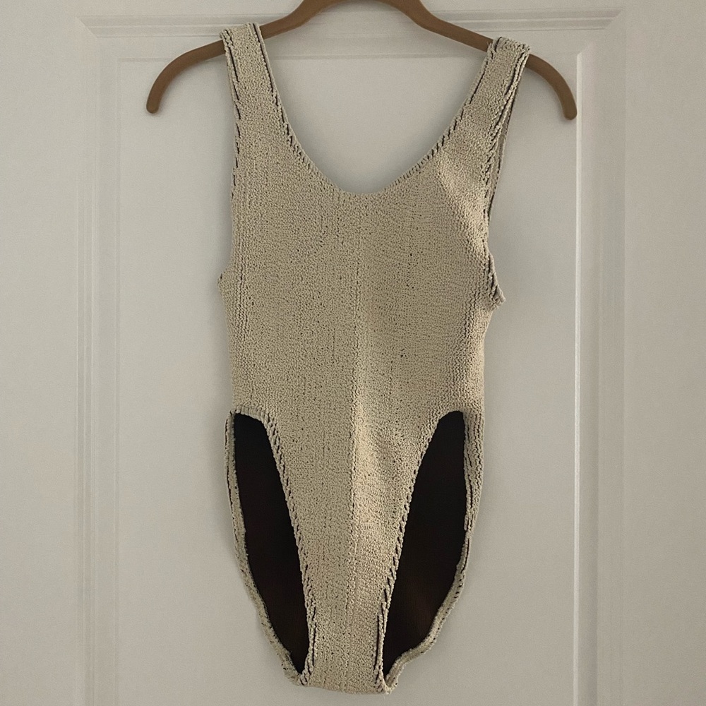 ASOS Design Crinkle One Piece Brown and Tan